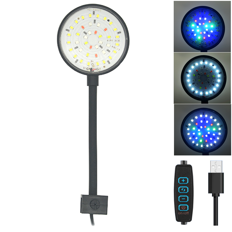 Aquarium Plant Light Spectrum - USB Aquarium LED โคมไฟถังปลาตกแต่งพืชน้ําหลายโหมดหรี่แสงได้ความสว่างเต็มสเปกตรัม Mini Clip