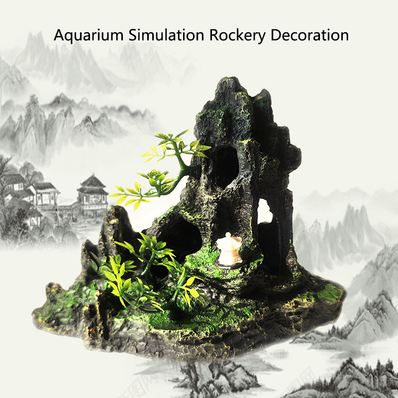 Aquarium Planted Wood - เรซิ่น Aquarium Rockery Mountain ตกแต่งประดิษฐ์ดูหินถ้ําหินต้นไม้เครื่องประดับถังปลา PET