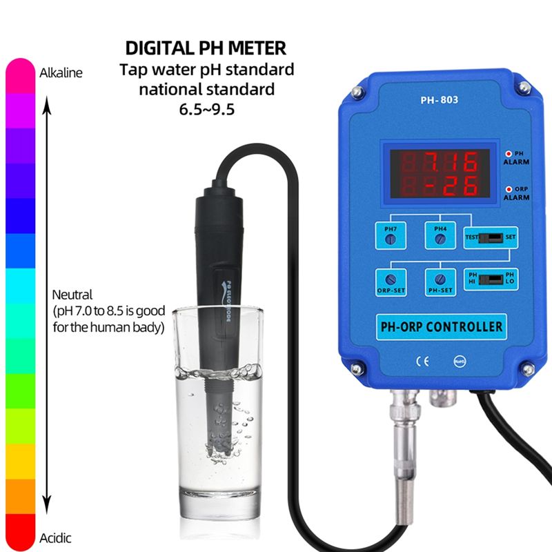 Planted Aquarium Ph - T22C ดิจิตอล 2&1 PH ORP มอนิเตอร์ตัวควบคุมรีดอกซ์พร้อมรีเลย์กำลังไฟเอาต์พุตสำหรับตู้ปลาพืชไฮโดรโปนิกส์สระว่ายน้ำสปาปลั๊ก