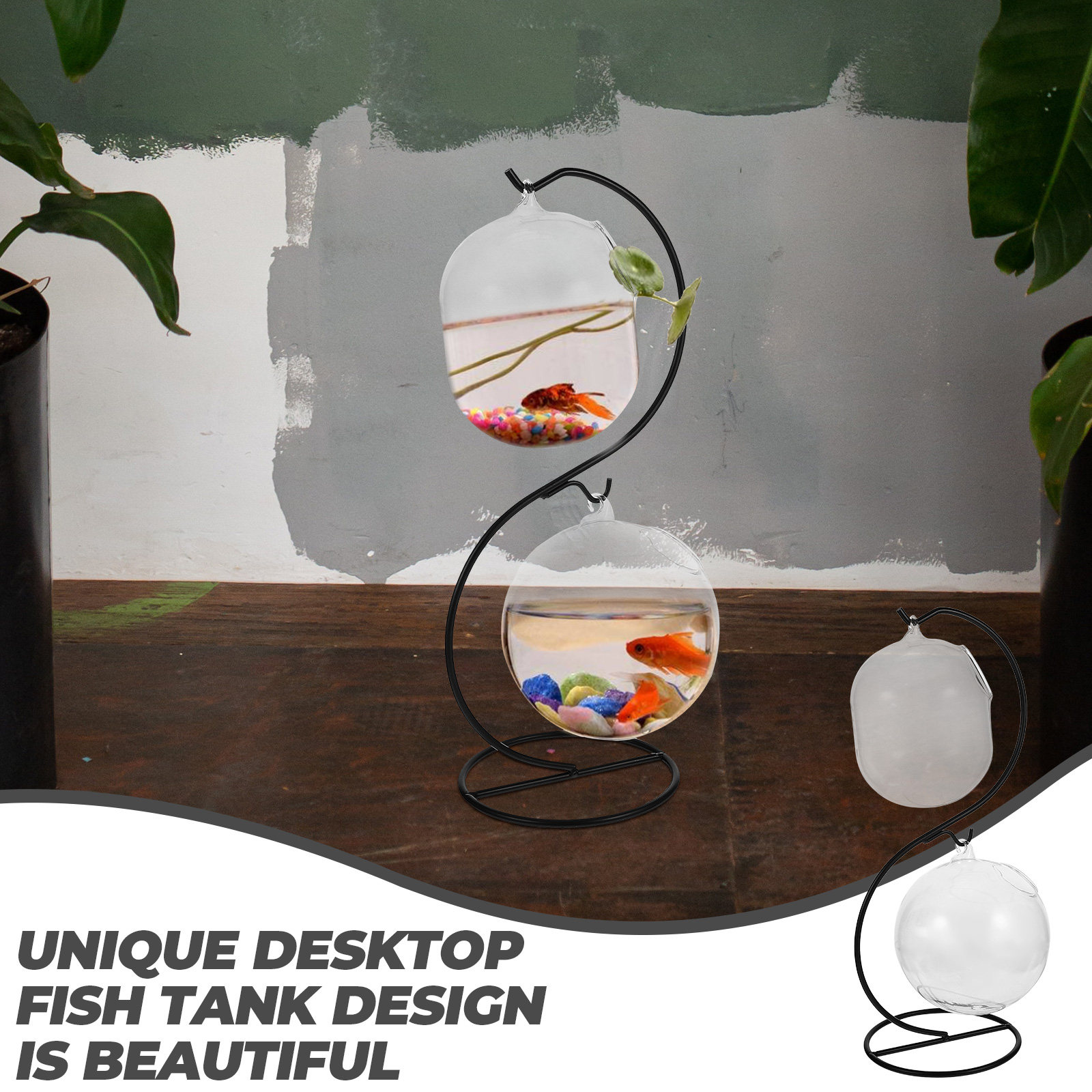 Aquarium Planted Fish Tank - 1 ชุดตู้ปลาตั้งโต๊ะแบบสร้างสรรค์ โหลแก้วสำหรับเลี้ยงปลา อเนกประสงค์ ใช้เป็นแจกันปลูกต้นไม้ โหลปลาใสสำหรับตกแต่งบ้าน